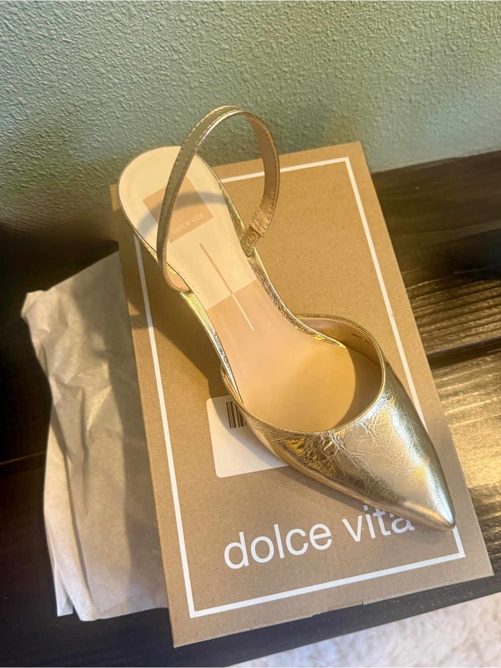 Dolce Vita Gold Pointed Slingback Kitten Heels Pump